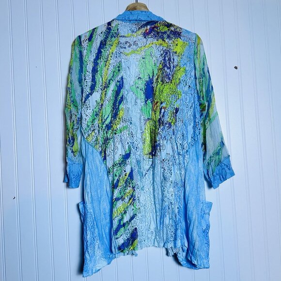 Alberto Makali Art To Wear Cardigan Womens Sz XL Sweater multi shirt Pockets - Picture 6 of 10